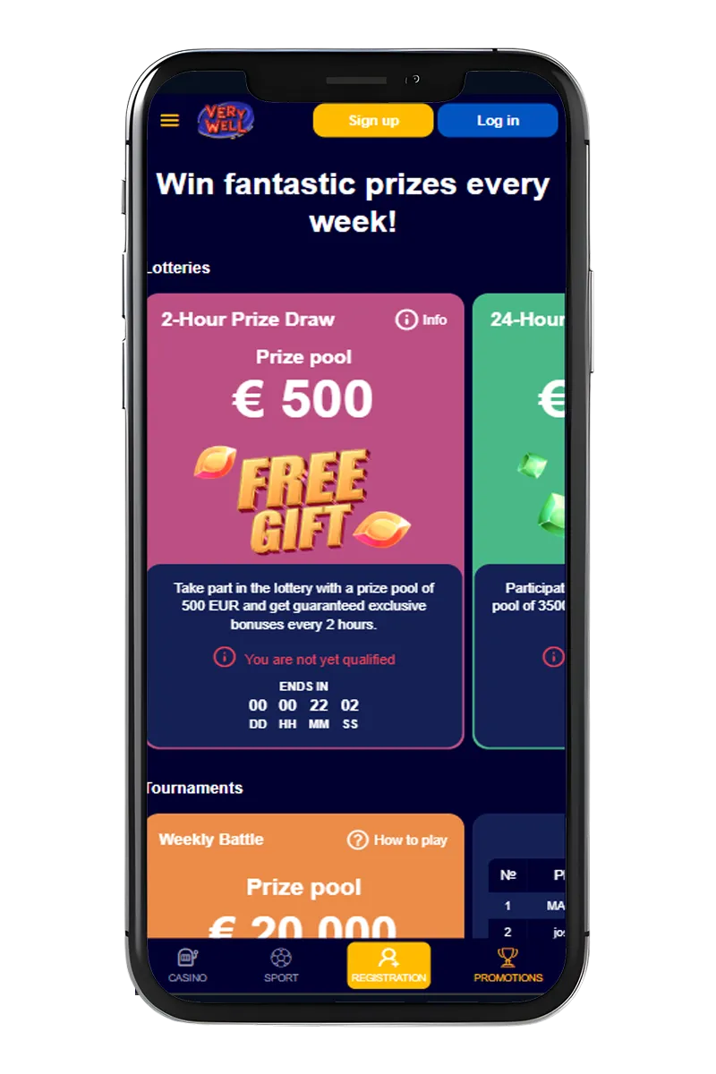 Screenshot of the VeryWell app showing bonuses