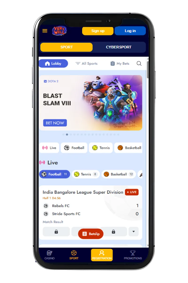Screenshot of the VeryWell app betting screen