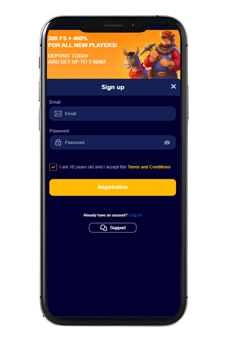 Screenshot of the app's registration screen